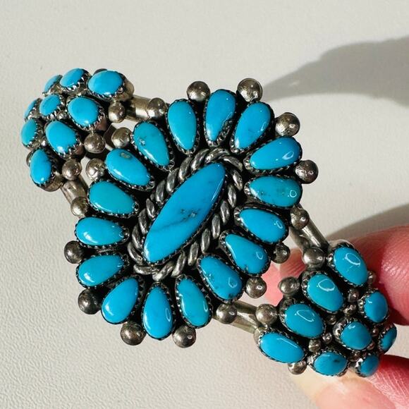 Vintage Zuni Alice Quam Turquoise Native American Silver Bracelet - Picture 2 of 8